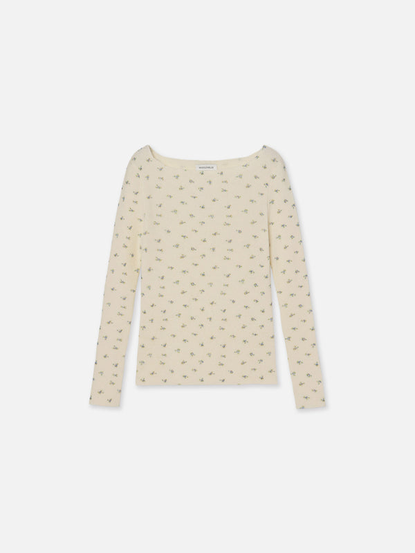 FLOWER PRINT BOAT NECK PO