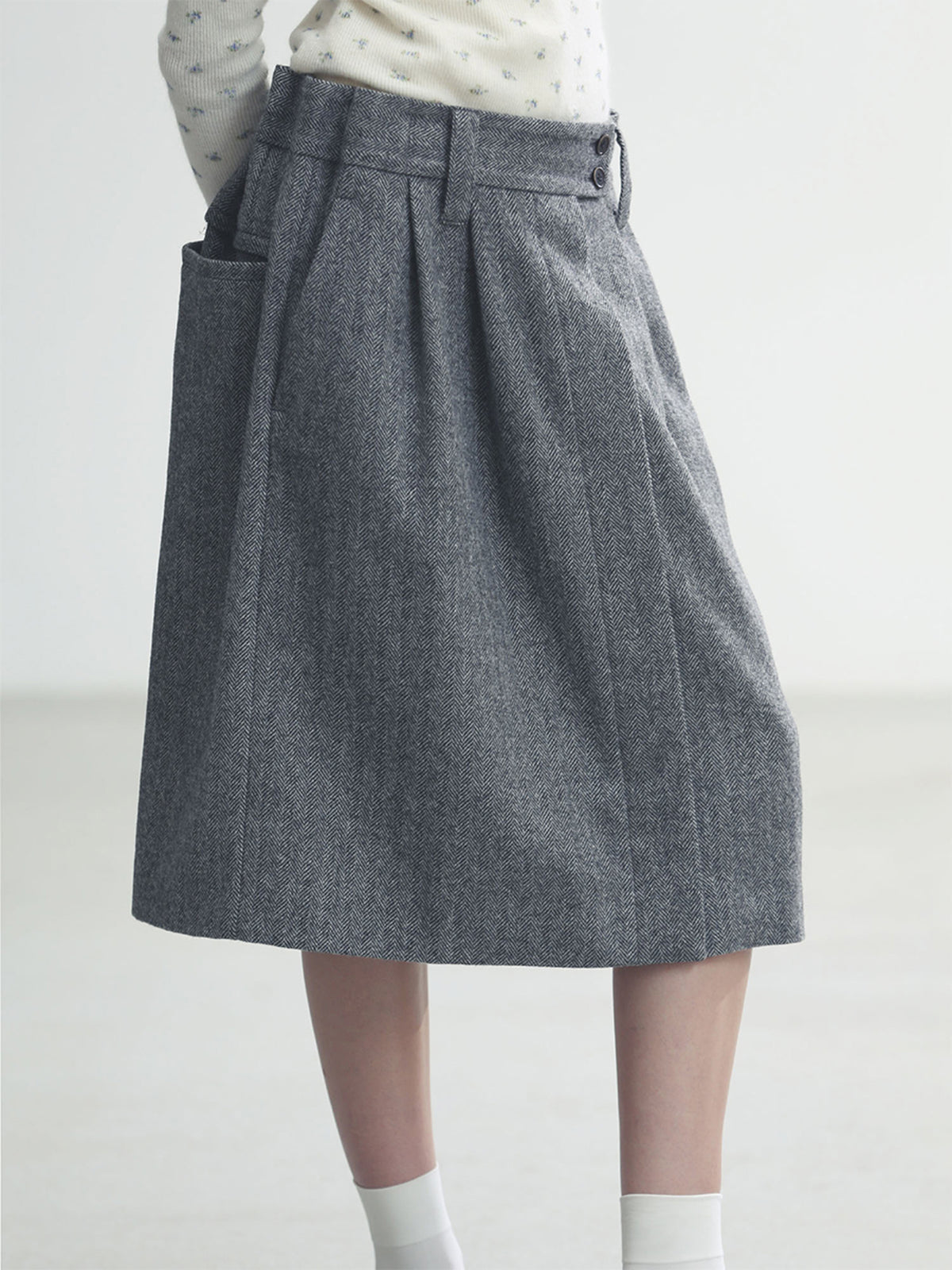 SLACKS REMAKE MIDDLE SK HERRINGBONE