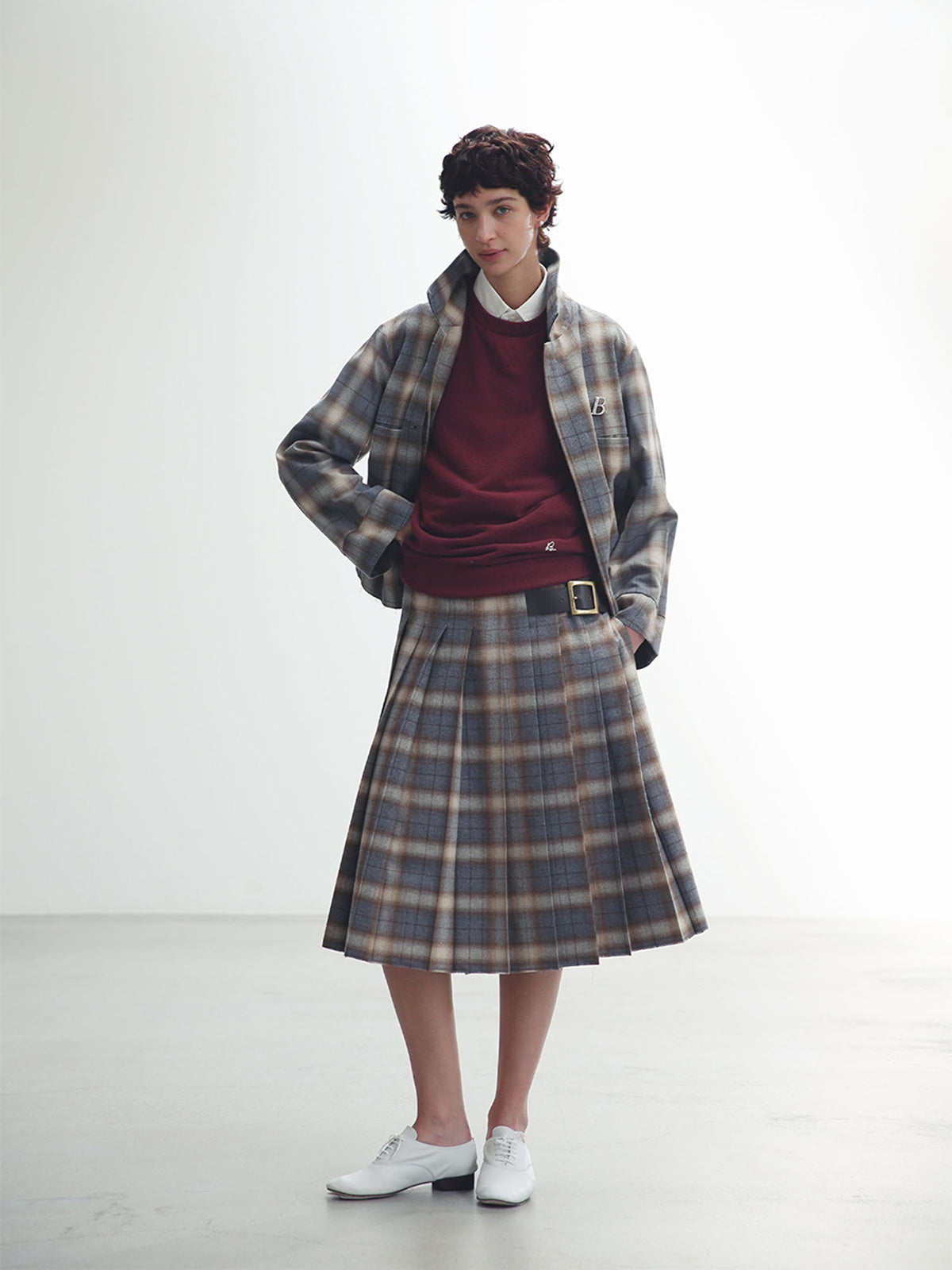 PLEATED WRAP SKIRT CHECK