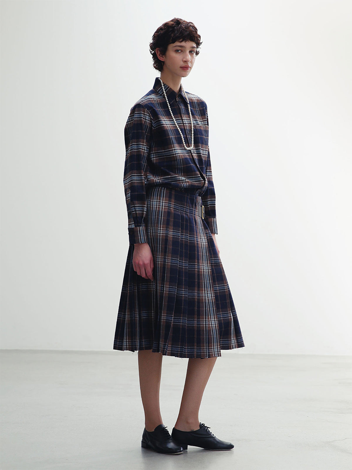 PLEATED WRAP SKIRT CHECK