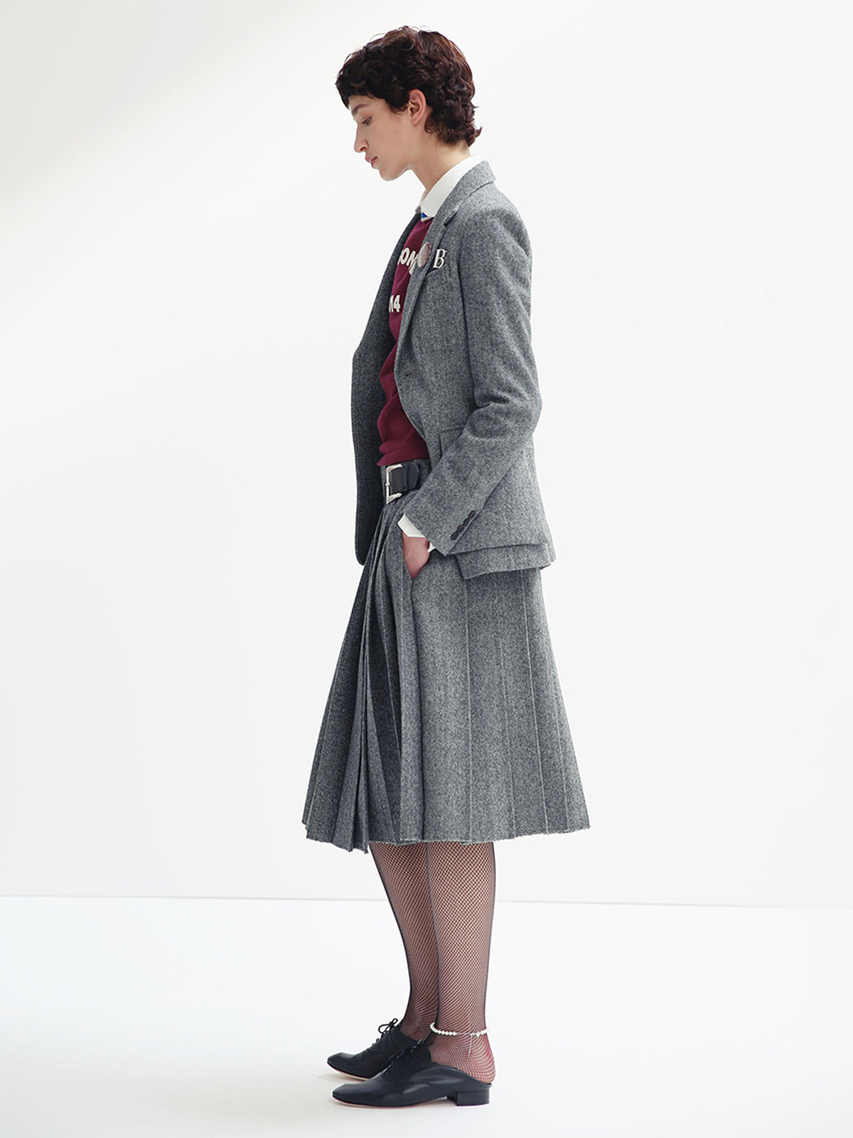 PLEATED WRAP SK HERRINGBONE