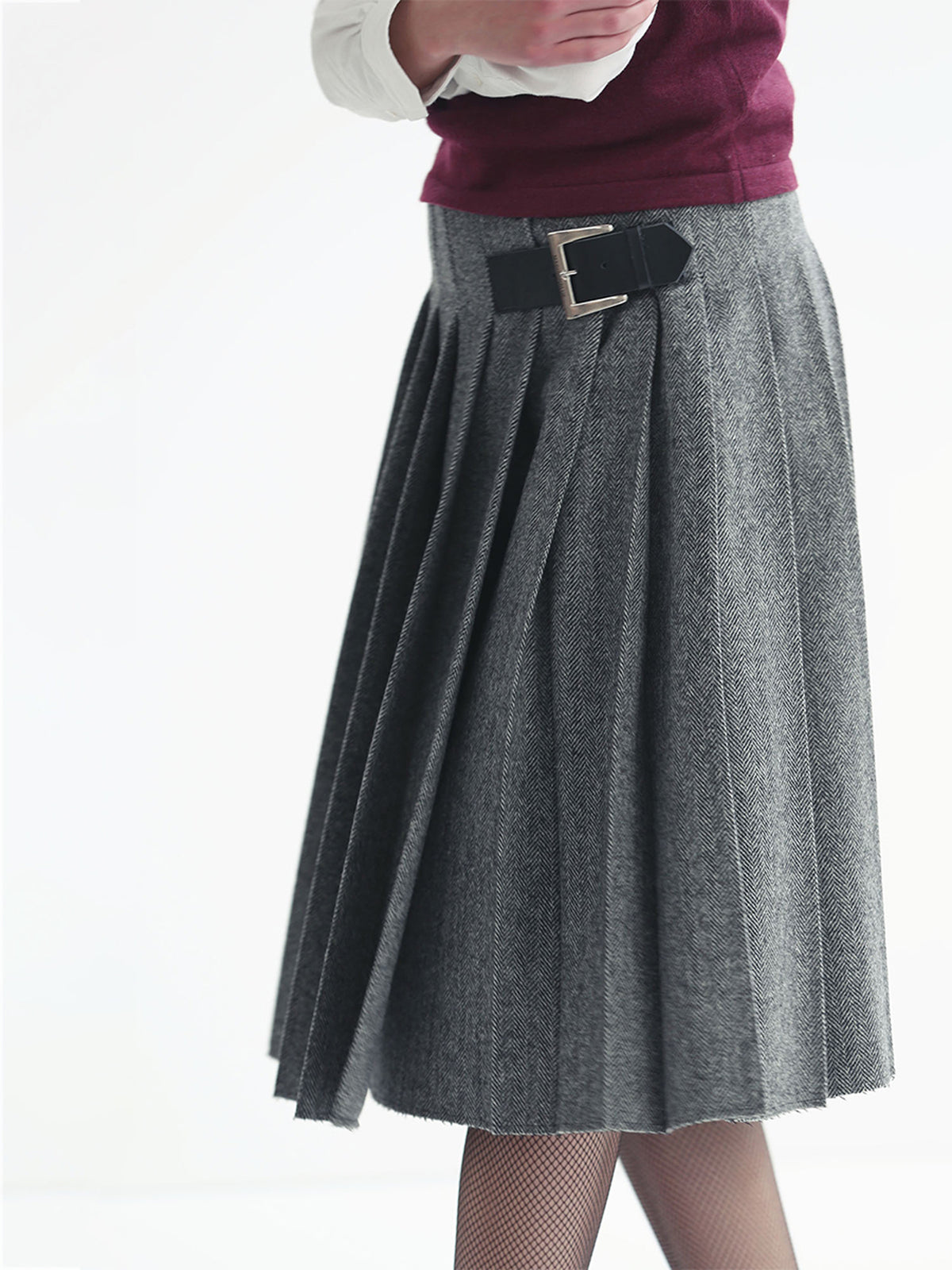 PLEATED WRAP SK HERRINGBONE